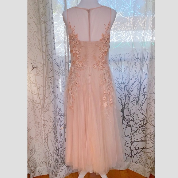 RICKIE FREEMAN TERI JON pink beading sequins feather flower tulle maxi dress - Picture 7 of 13